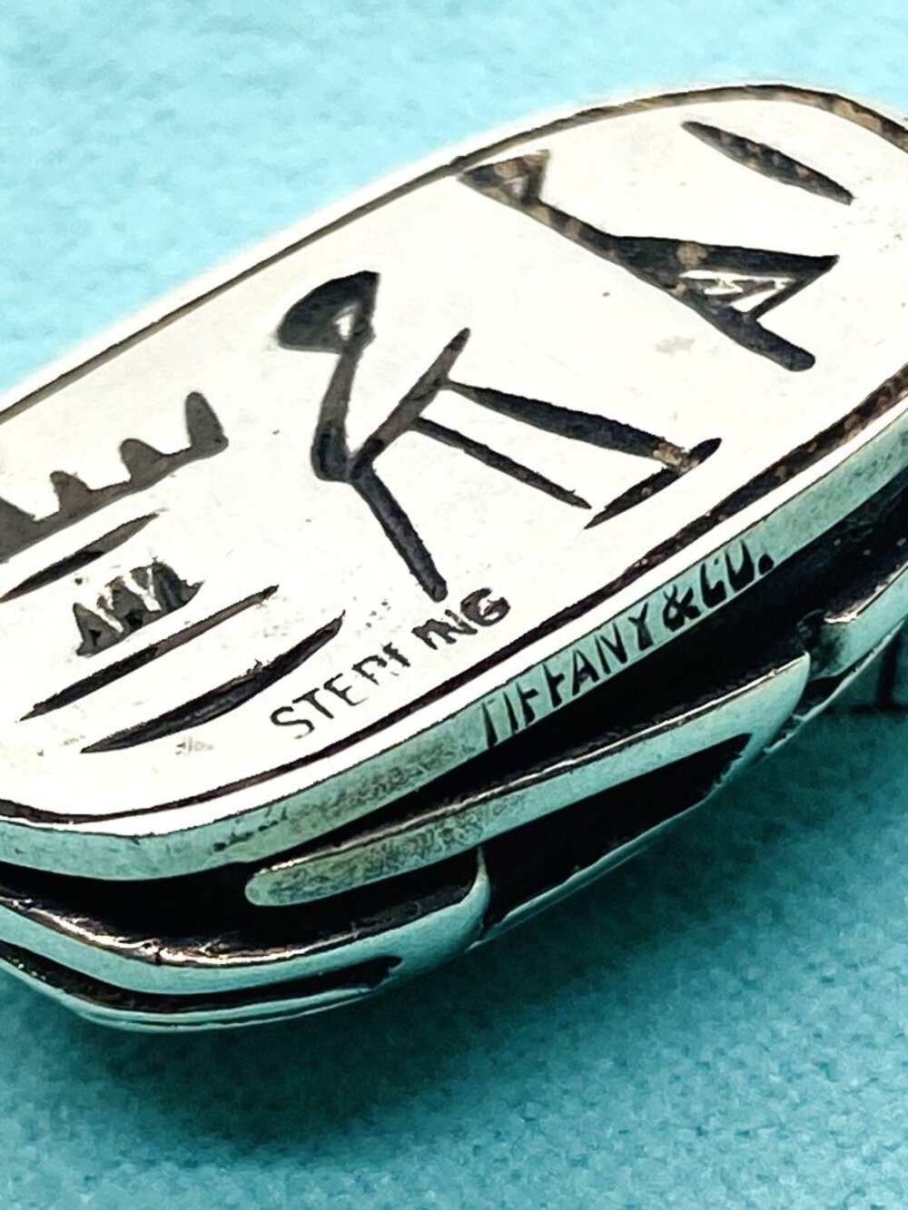 Tiffany & Co Scarab Hieroglyphics Sterling Silver 925 Pendant Charm - Picture 2 of 8
